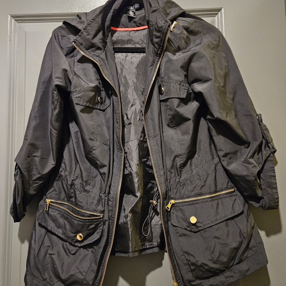 Style & Co. Charcoal Utility Jacket with Gold Accents